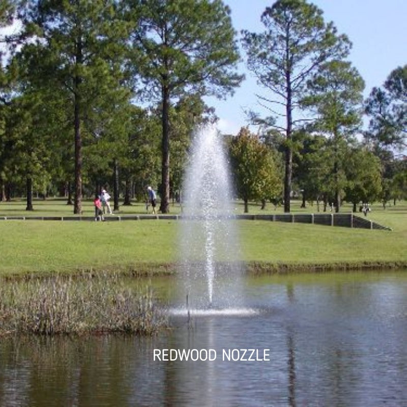 Kasco J Series Fountain with Redwood Nozzle spray pattern in daytime golf course pond setting