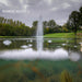 Kasco J Series Fountain with Redwood Nozzle spray pattern viewed from water surface level on golf course