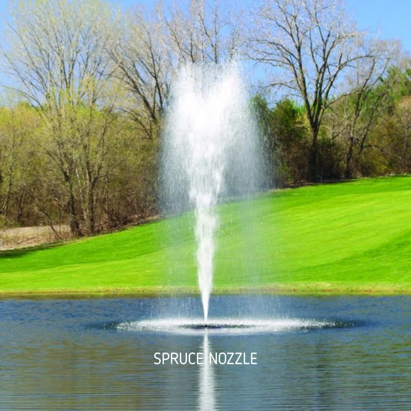 Kasco J Series Fountain with Spruce Nozzle spray pattern in daytime spring golf course pond setting