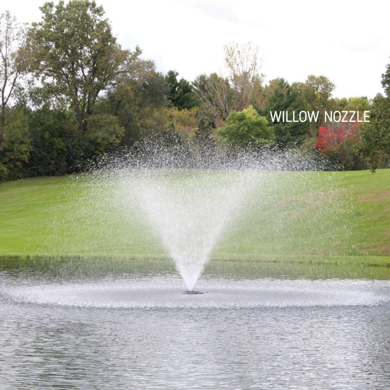 Kasco J Series Fountain with Willow Nozzle spray pattern in daytime fall golf course pond setting