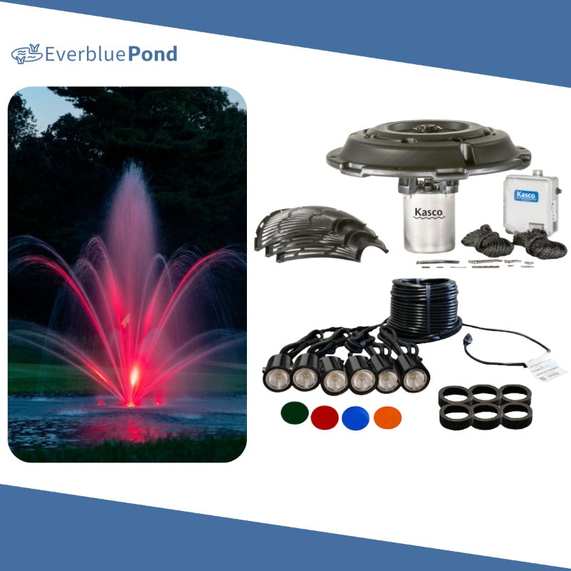 Kasco Mahogany Fountain Masterpiece Bundle - Up to 11.5ft - 6 LED Composite Light Sets - Including Motor, Float, Control Panel, Bottom Screen, Mooring Ropes and Steel Hardware