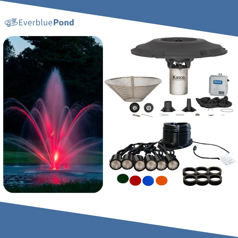 Kasco Mahogany Fountain Masterpiece Bundle - Up to 19ft - 6 LED Composite Light Sets - Including Motor, Float, Control Panel, Bottom Screen, Mooring Ropes and Steel Hardware