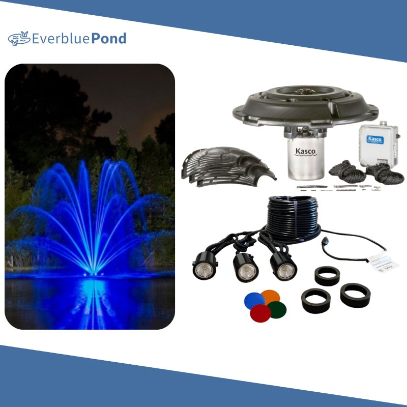 Kasco Mighty Oak Fountain Masterpiece Bundle - Up to 10ft - 3 LED Composite Light Sets - Including Motor, Float, Control Panel, Bottom Screen, Mooring Ropes and Steel Hardware
