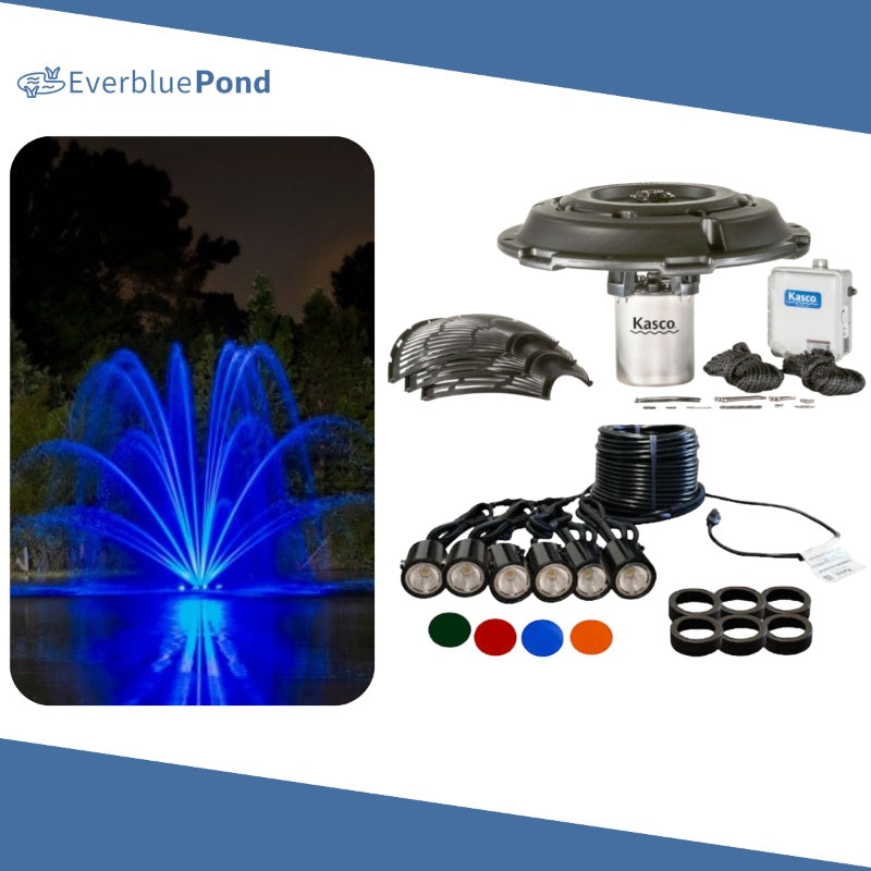 Kasco Mighty Oak Fountain Masterpiece Bundle - Up to 13ft - 6 LED Composite Light Sets - Including Motor, Float, Control Panel, Bottom Screen, Mooring Ropes and Steel Hardware