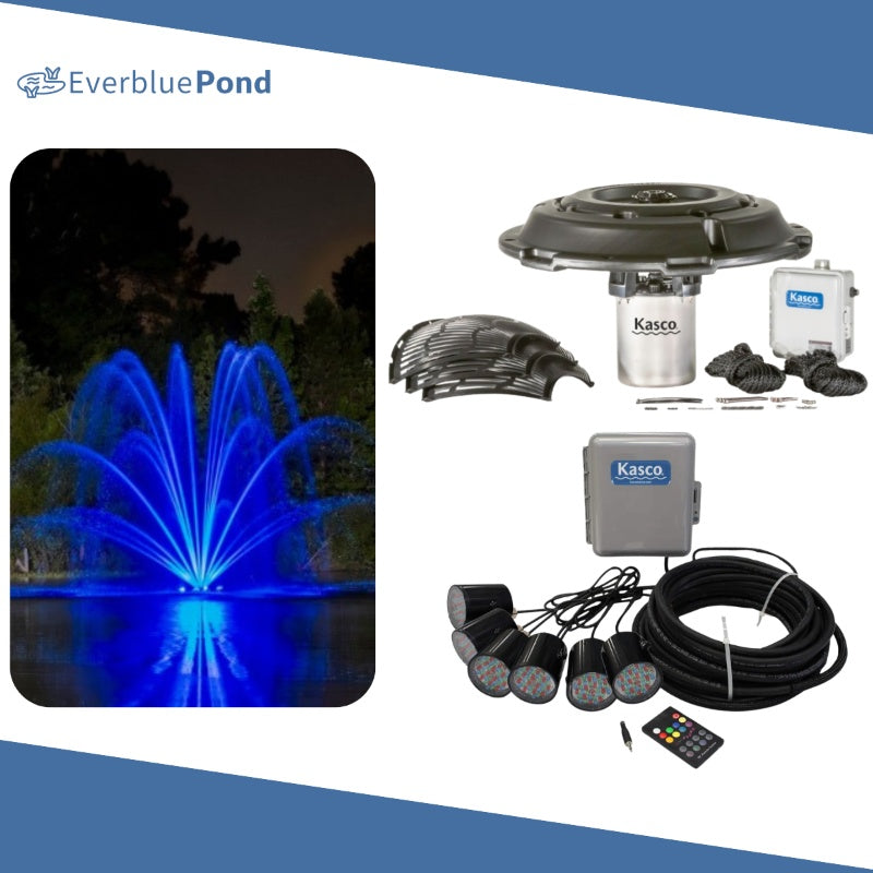 Kasco Mighty Oak Fountain Masterpiece Bundle - Up to 13ft - 6 RGB Light Sets - Including Motor, Float, Control Panel, Bottom Screen, Mooring Ropes and Steel Hardware