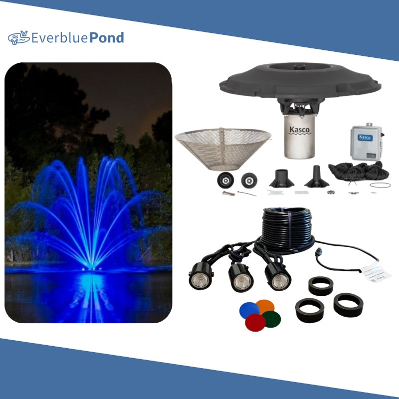 Kasco Mighty Oak Fountain Masterpiece Bundle - Up to 19.5ft - 3 LED Composite Light Sets - Including Motor, Float, Control Panel, Bottom Screen, Mooring Ropes and Steel Hardware