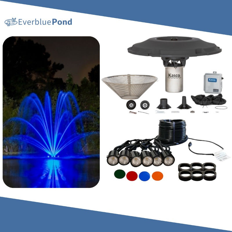 Kasco Mighty Oak Fountain Masterpiece Bundle - Up to 19.5ft - 6 LED Composite Light Sets - Including Motor, Float, Control Panel, Bottom Screen, Mooring Ropes and Steel Hardware