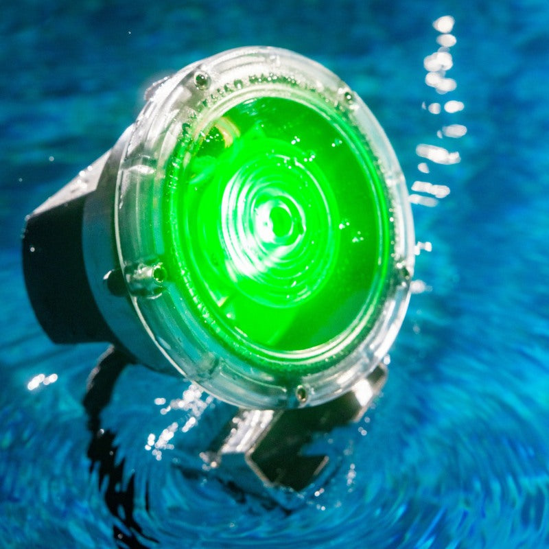 Kasco RGBW LED Lighting - RGBW18 LED Lighting System green underwater LED light fixture in a pond