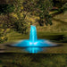 Kasco RGBW LED Lighting - RGBW18 LED Lighting System illuminating a pond fountain in blue beneath tree canopy at night