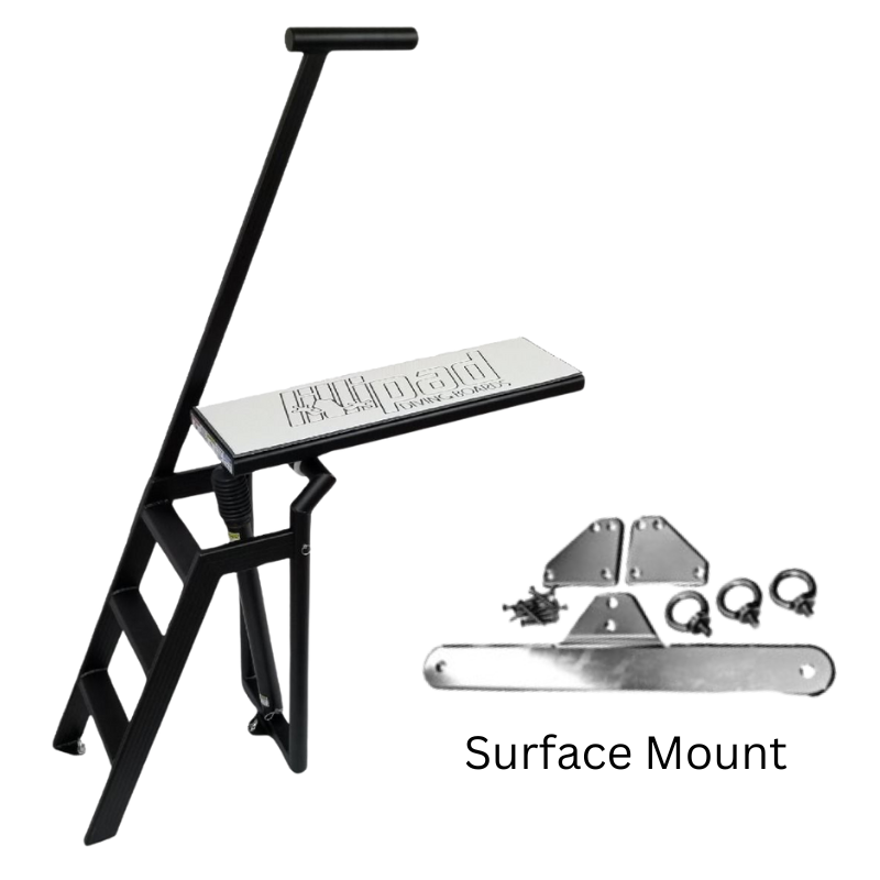 Lillipad Pontoon Diving Board - Black Powder Coat - showing  cool gray and dark gray board and surface mount kit
