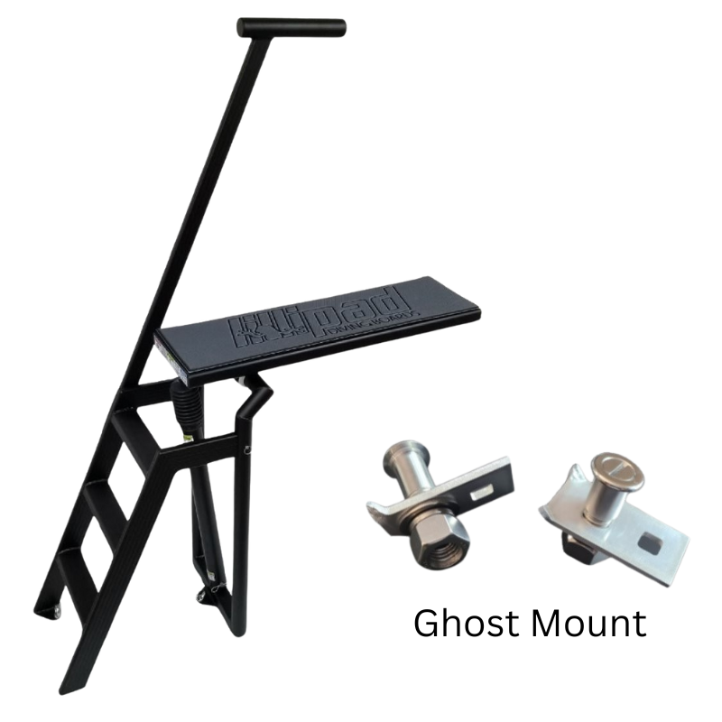 Lillipad Pontoon Diving Board - Black Powder Coat - showing  dark gray and black board and ghost mount kit