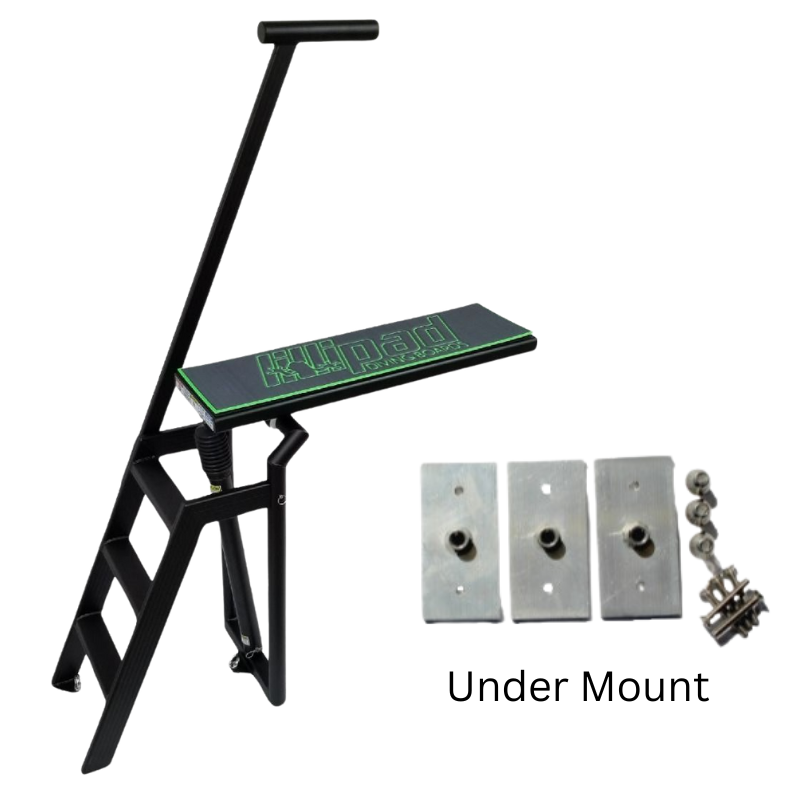 Lillipad Pontoon Diving Board - Black Powder Coat - showing  dark gray and island green board and under mount kit