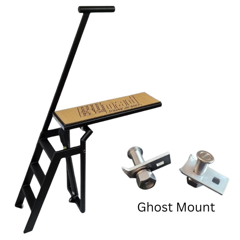 Lillipad Pontoon Diving Board - Black Powder Coat - showing  mocha and black board and ghost mount kit