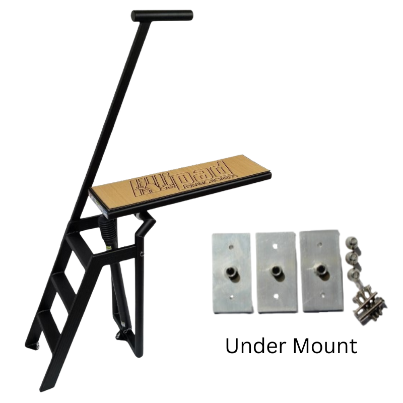 Lillipad Pontoon Diving Board - Black Powder Coat - showing  mocha and black board and under mount kit