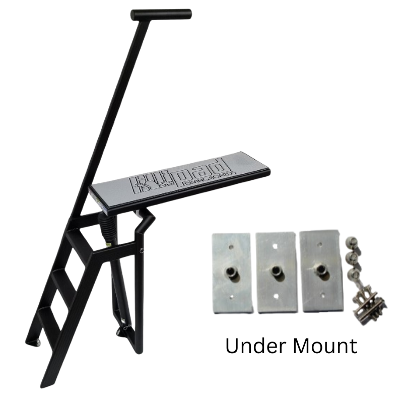 Lillipad Pontoon Diving Board - Black Powder Coat - showing  storm gray and black board and under mount kit