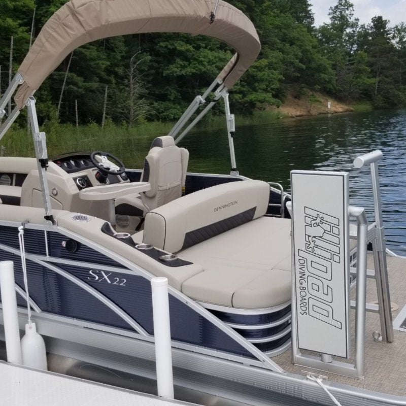 Lillipad Pontoon Diving Board - Showing the front view of the diving board that is attached to the boat