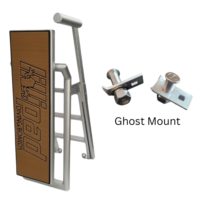 Lillipad Pontoon Diving Board - Silver Anodized - showing mocha and black board and ghost mount kit
