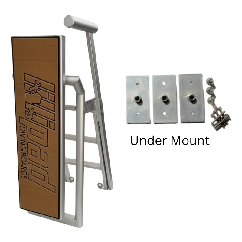 Lillipad Pontoon Diving Board - Silver Anodized - showing mocha and black board and under mount kit