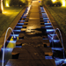 Oase Water Jet Lightning Fountain - On Display with Blue Led Light on a Beautiful Pathway