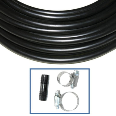 Outdoor Water Solutions 1/2″ Non Weighted Poly Tubing - Close up view of the tubing with Airline Connector and Clamp Pack