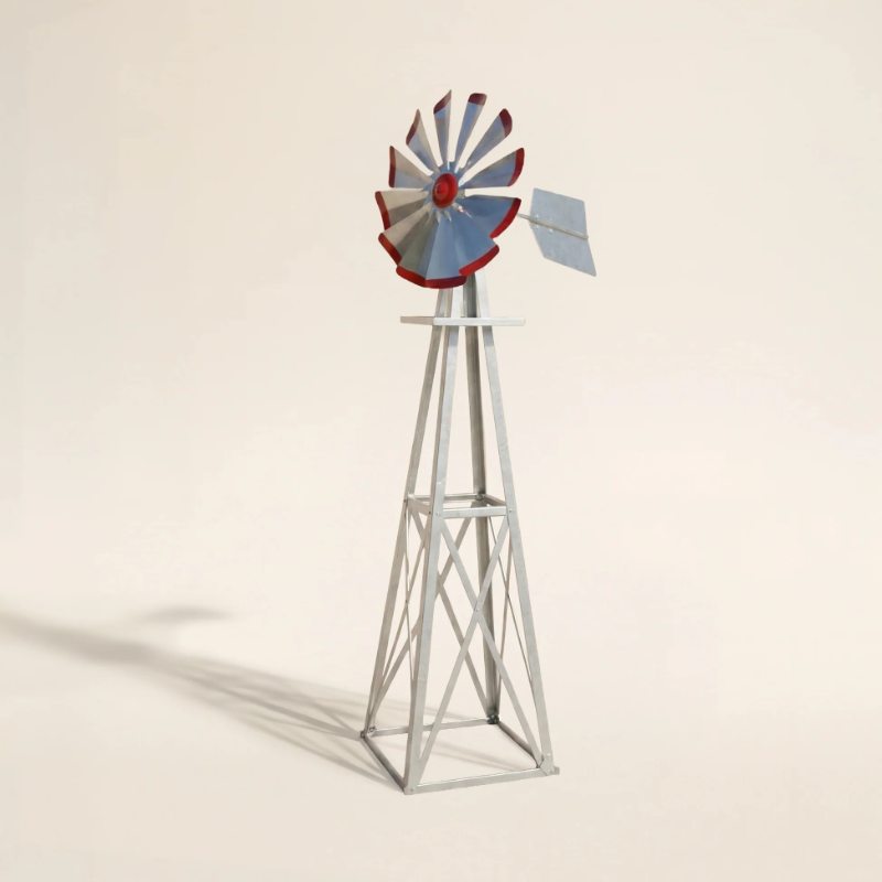 Outdoor Water Solutions Decorative Backyard Windmill 8.3 ft model with galvanized tower and red tips windmill blades