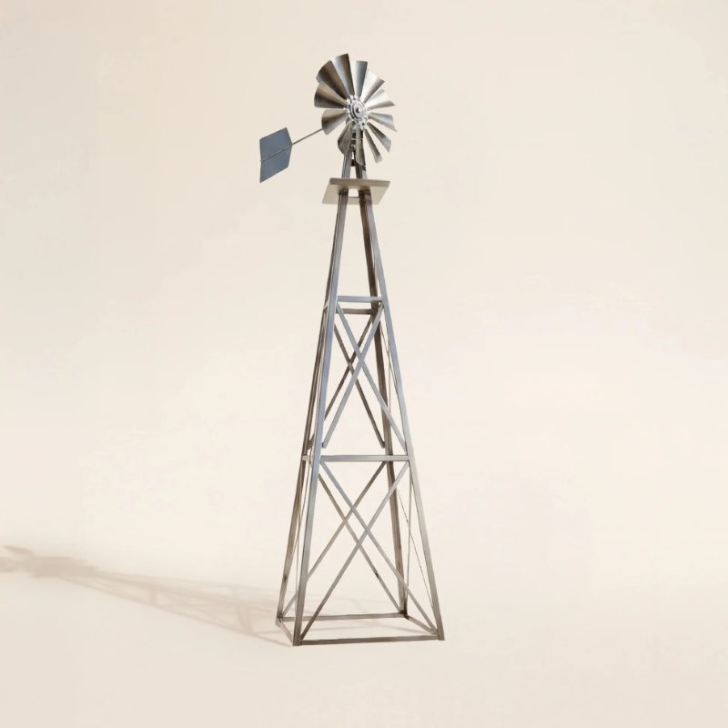 Outdoor Water Solutions Decorative Backyard Windmill with tall galvanized steel tower 11.6 ft, windmill fan, and tail vane
