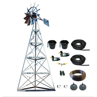Outdoor Water Solutions Deluxe Windmill Pond Aerator - Full view of the 3 Leg Windmill System with Accessories Included