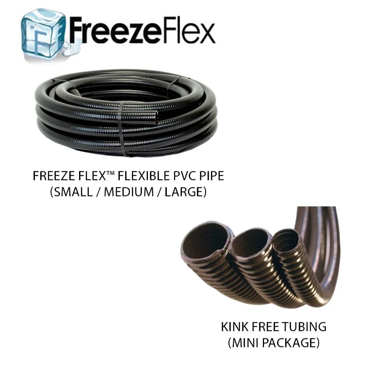 Savio Pond Free Waterfall Packages FreezeFlex flexible PVC pipe for small, medium, and large packages with kink-free tubing for the mini package