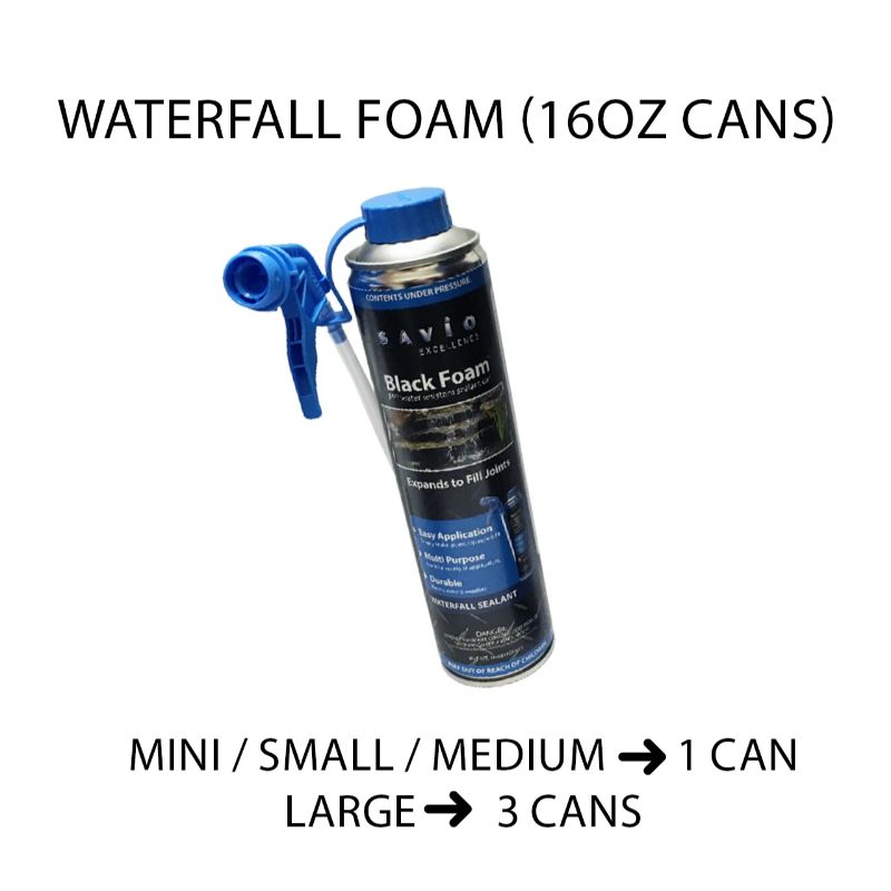 Savio Pond Free Waterfall Packages Savio black waterfall foam in 16 oz cans for sealing waterfall rock joints