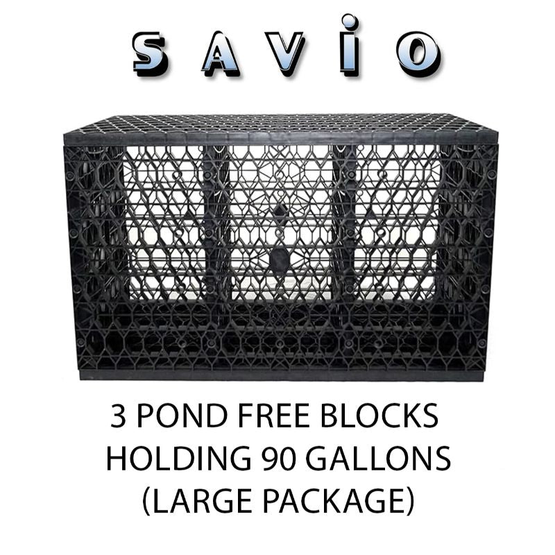 Savio Pond Free Waterfall Packages three Pond Free blocks holding 90 gallons for the large package