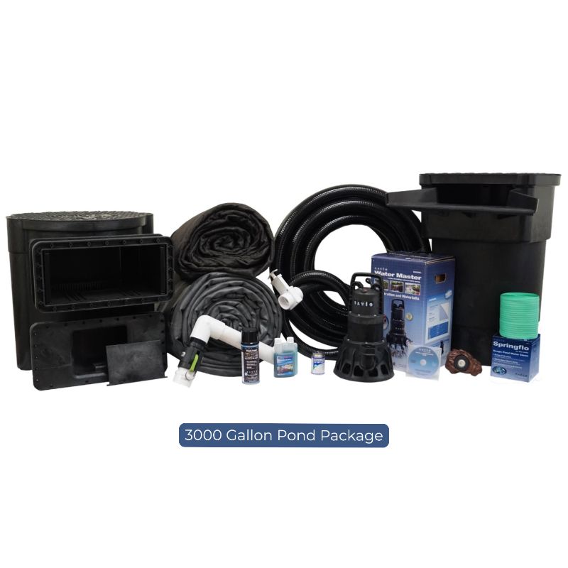 Savio Pond Packages 3000 Gallon Pond Package with pond liner, skimmer, filter, pump, tubing, and installation components