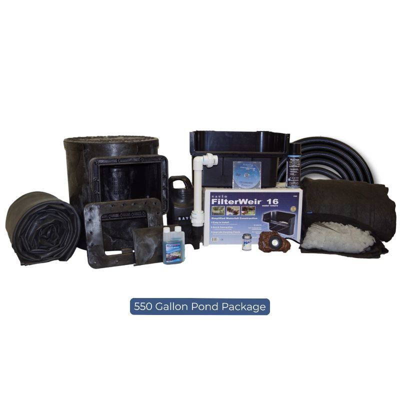 Savio Pond Packages 550 Gallon Pond Package with FilterWeir, skimmer, pump, liner, tubing, underlayment, and pond accessories