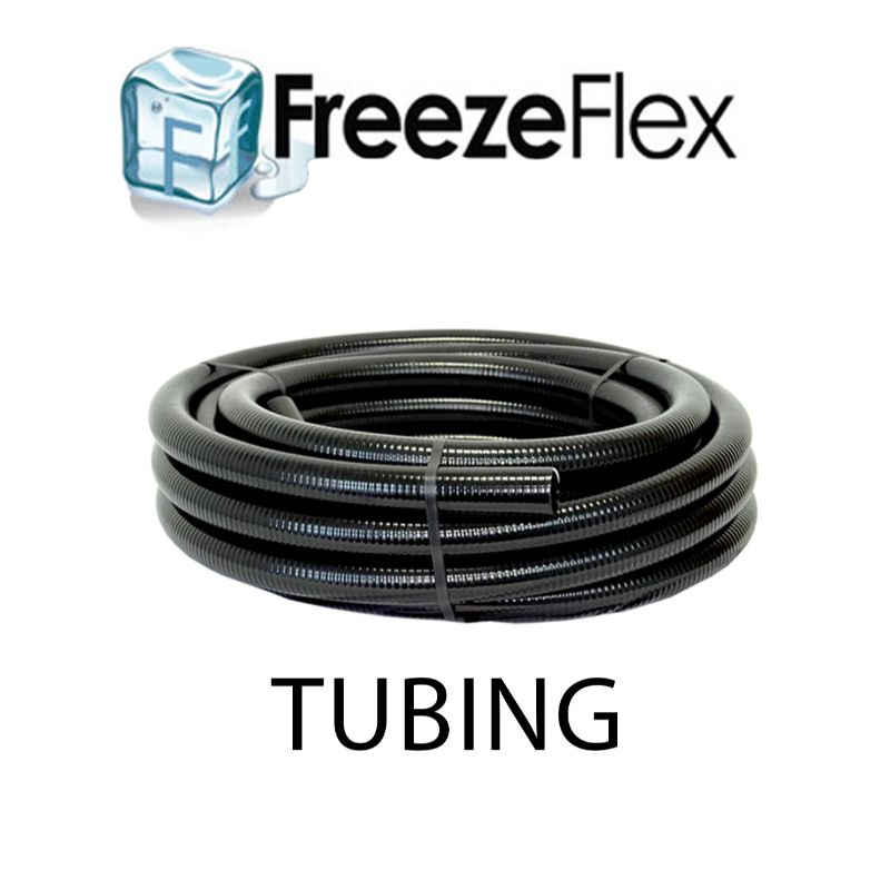 Savio Pond Packages FreezeFlex flexible pond tubing shown coiled on a white background
