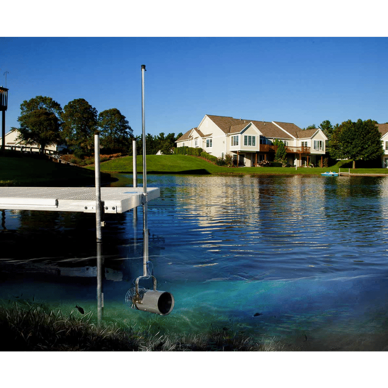 Scott Aquasweep displayed on dock with pond and house in background