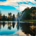 Scott Aerator Atriarch Fountain Masterpiece Bundle - On Water Display with Trees in the Background