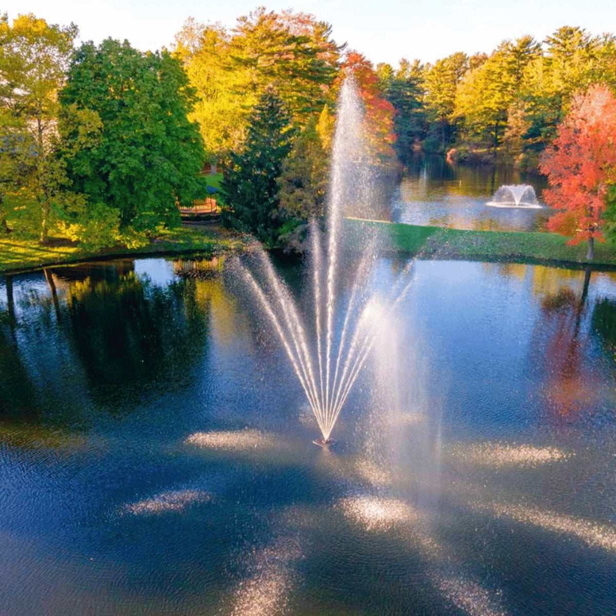 Scott Aerator Atriarch Fountain Masterpiece Bundle - On Water Displaying the Spray Pattern Top View
