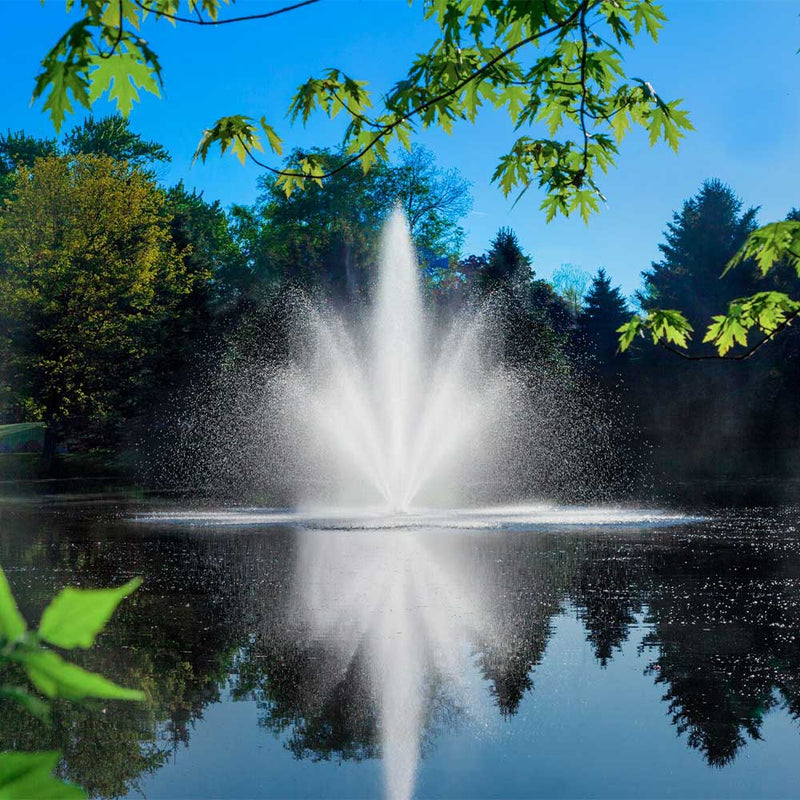 SCOTT AERATOR Triad Fountain - Cambridge Nozzle Spray Pattern on Display on Water