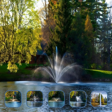 Scott Aerator Great Lakes Pond Fountain - Included Spray Patterns Baystone, Rosewood, Tudor, Millbrook, and Gusher On Water Display