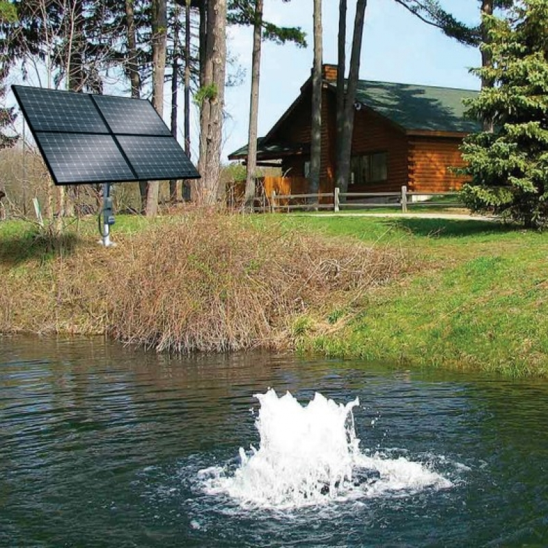 Scott Aerator Solar Boilermaker Aerator - On Water Display with 4 Solar Panels Beside the House