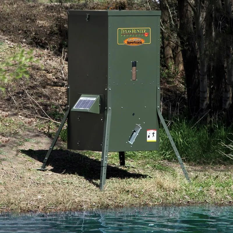 Texas Hunter Fish Feeder - 175 lbs unit with adjustable legs close up view