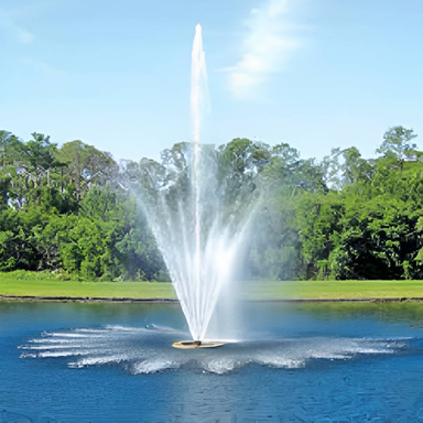 Vertex TwoTier Floating Fountain Series On Blue Water with Trees at the Background