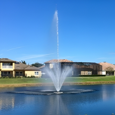 Vertex Vertical TwoTier Fountain On Blue Water with Houses at the Background