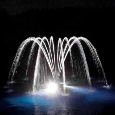 Cluster Arch Nozzle for Aqua Control Evolution Series 1/2 HP Fountain - On Water Display at Night with Led Light