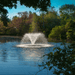 SCOTT AERATOR DA-20 3/4 HP Solar Display Aerator - On Blue Water Display with Trees at the Background