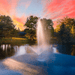 SCOTT AERATOR Skyward Fountain - On Water Display with Beautiful Orange Sky