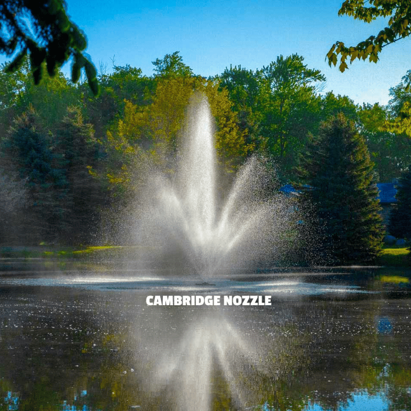 SCOTT AERATOR Triad Fountain - Cambridge Nozzle Spray Pattern on Display on Water