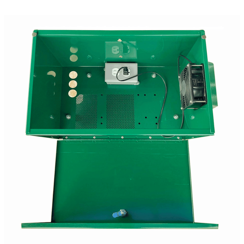 SCOTT AERATOR Weatherproof Compressor Cabinet With Fan & Ground Base Internal View
